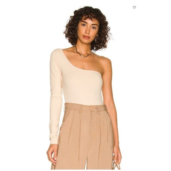NWT Lovers + Friends Tenley Bodysuit in Sand S One Shoulder Tan - Picture 1 of 9